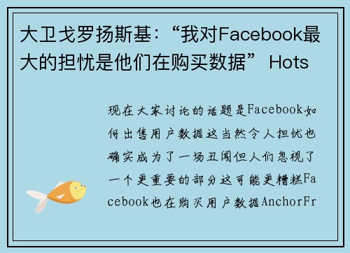 大卫戈罗扬斯基：“我对Facebook最大的担忧是他们在购买数据”  Hotspot Shiel