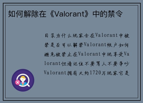 如何解除在《Valorant》中的禁令